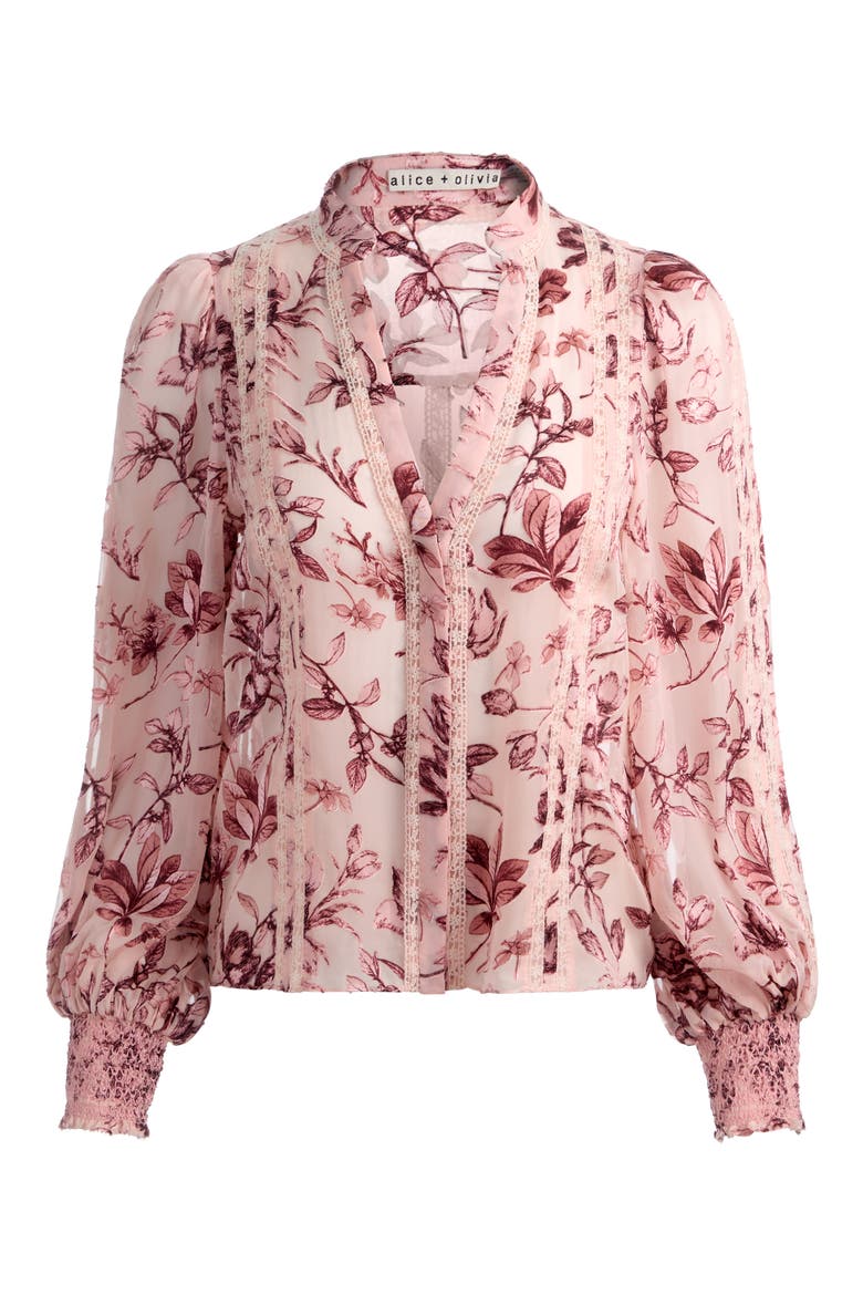 Arlette Lace Trim Floral Satin Burnout Shirt, Alternate, color, MYSTIC GARDEN ENGLISH ROSE