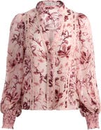 Alice + Olivia Arlette Lace Trim Floral Satin Burnout Shirt