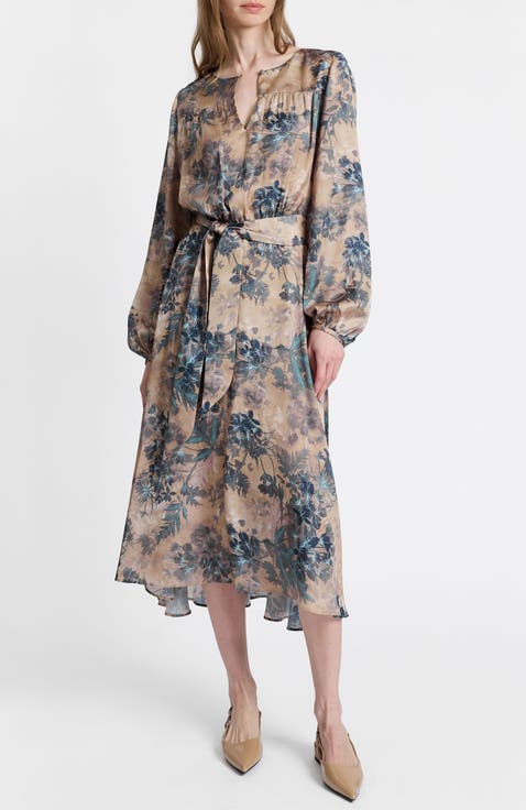 Aubree Long Sleeve Midi Dress in Floral Print