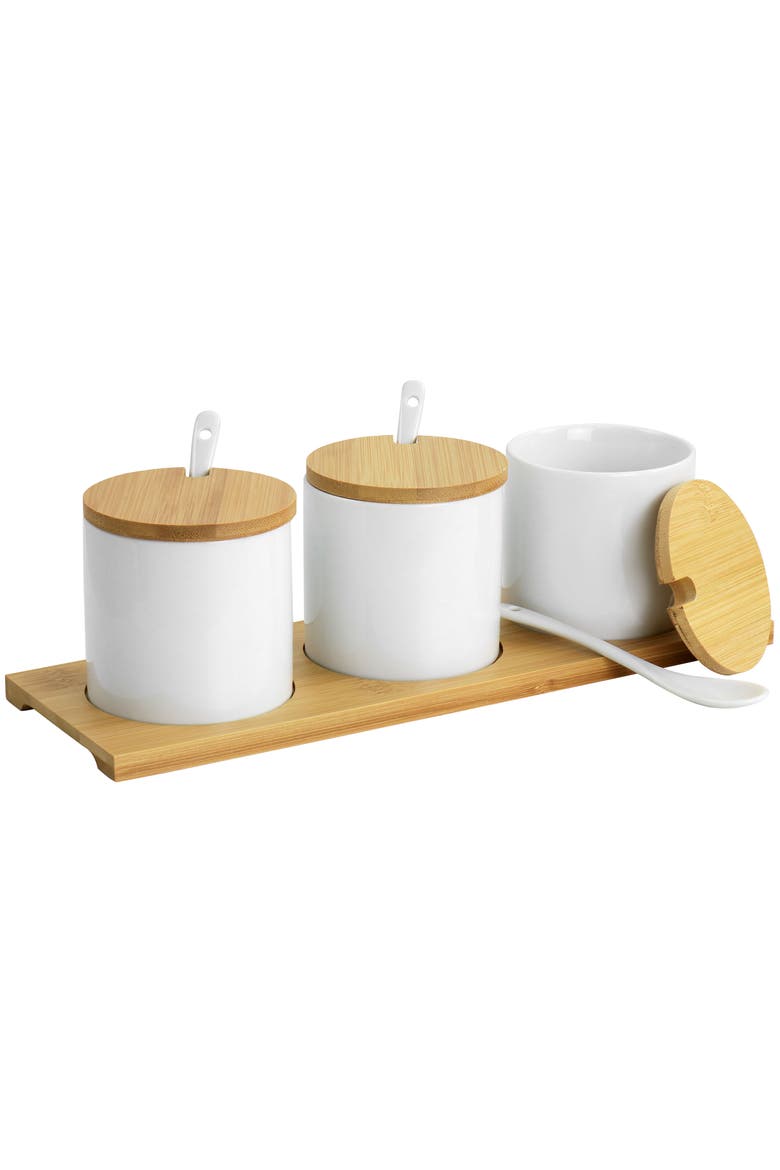 Gracious Dining 10 Piece Fine Ceramic Condiment Jars Serving Set, Alternate, color, White