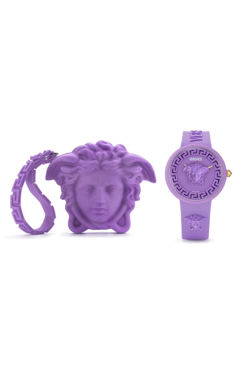 Versace Medusa Pop Silicone Strap Watch, 38mm, Main, color, Purple