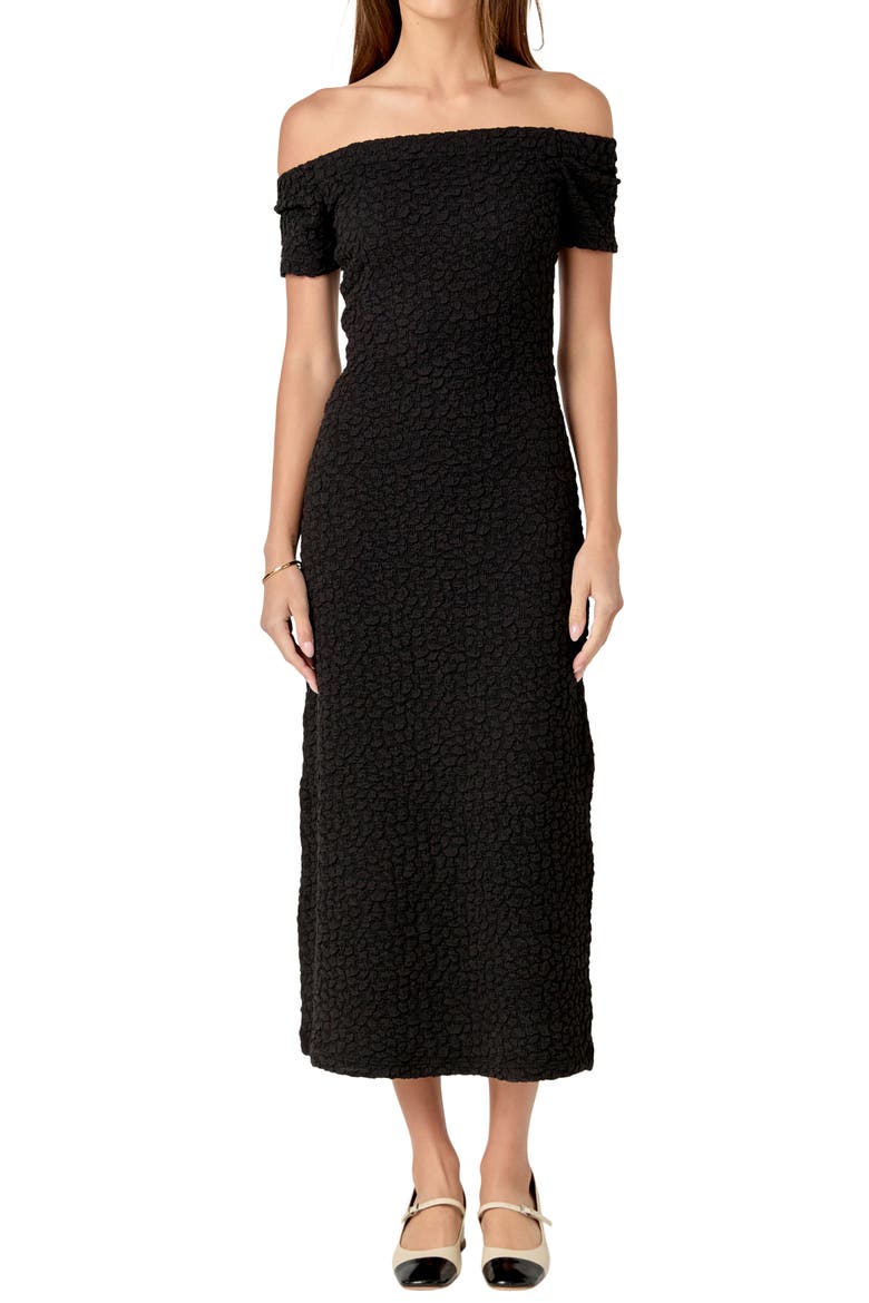 Textured Off the Shoulder Midi Dress, Main, color, BLACK