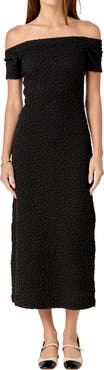 English Factory Textured Off the Shoulder Midi Dress