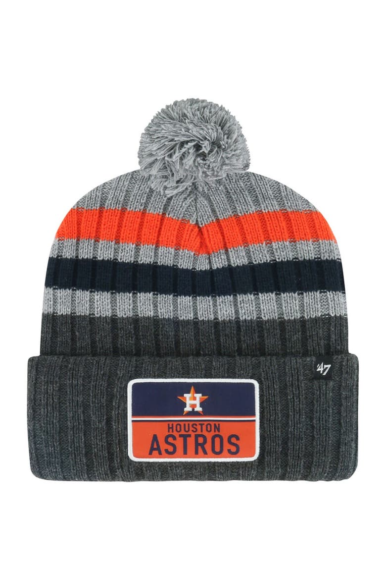 Men's '47 Gray Houston Astros Stack Cuffed Knit Hat with Pom, Main, color, Gray