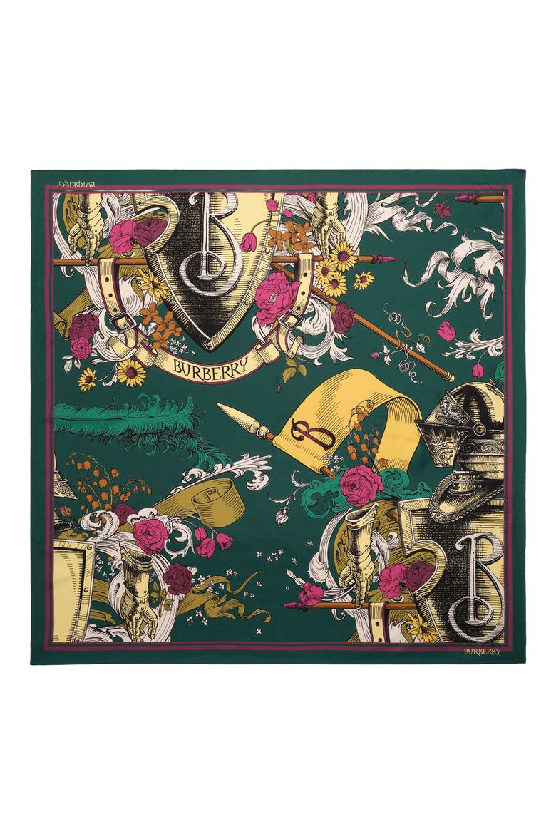 Print Etched Knight Silk Scarf, Alternate, color, EMERALD GREEN