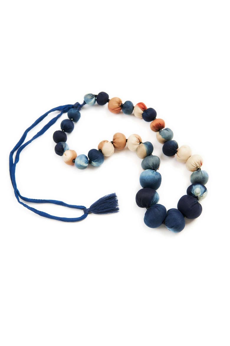 Mihika Silk Beaded Necklace Modern Artisanal, Main, color, Indigo