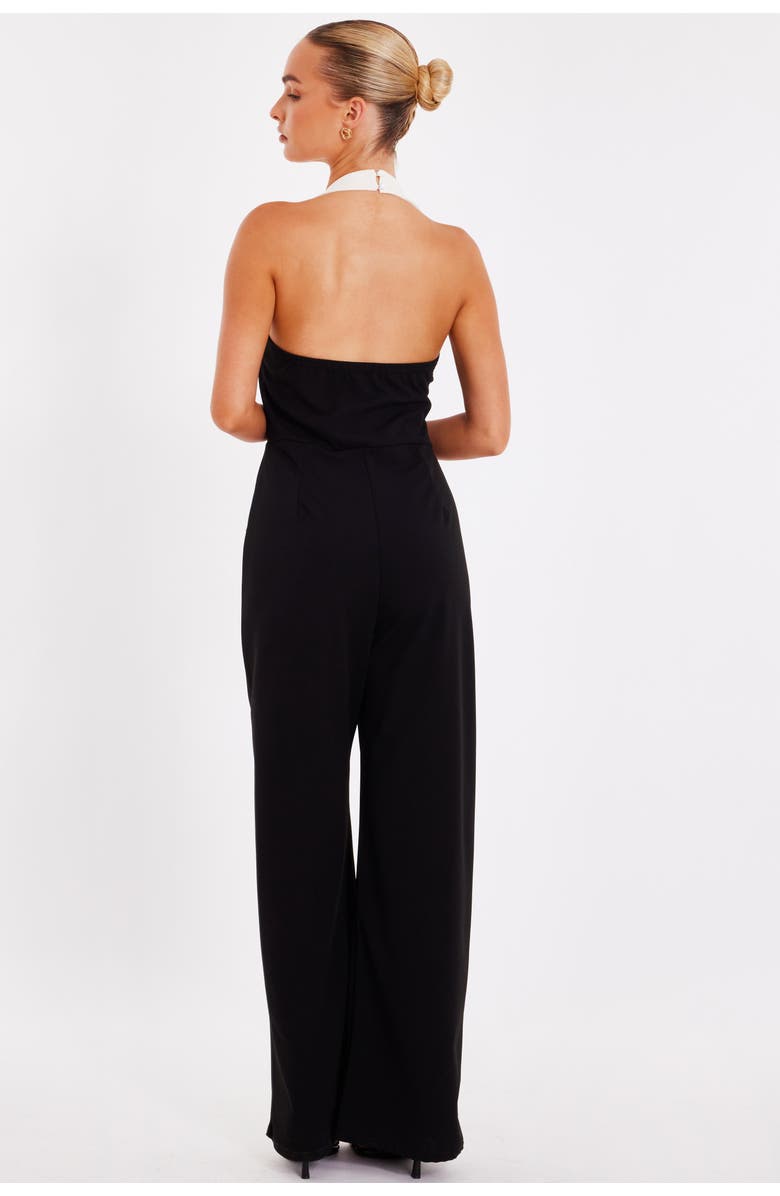 QUIZ Monochrome Halter Jumpsuit with Pocket Detail, Alternate, color, Black