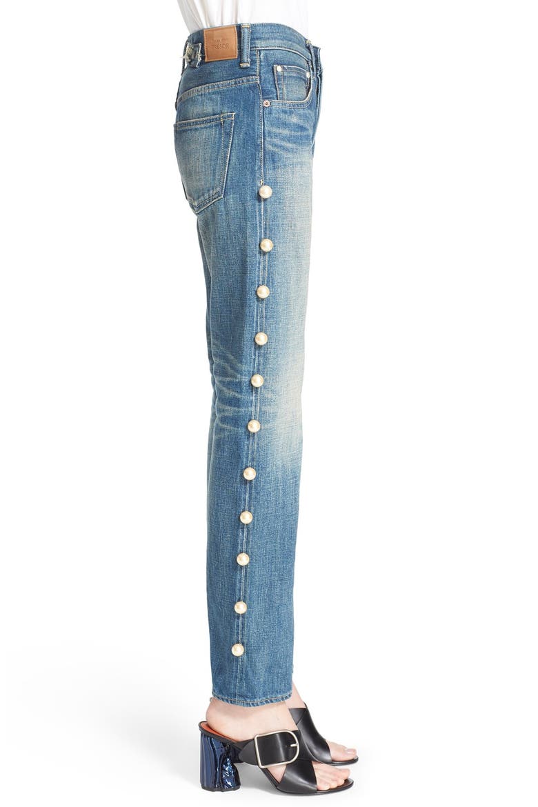 Imitation Pearl Embellished Jeans, Alternate, color, PEARL
