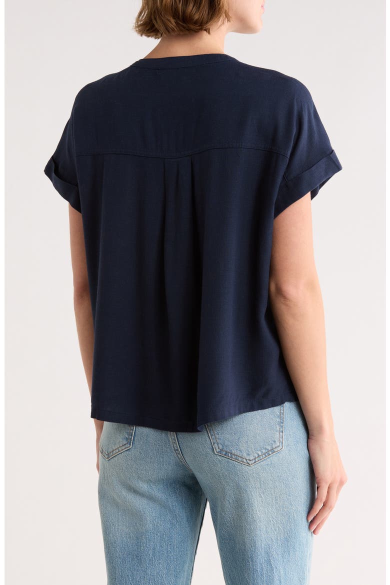 Short Sleeve Button-Up Top, Alternate, color, NAVY BLUE