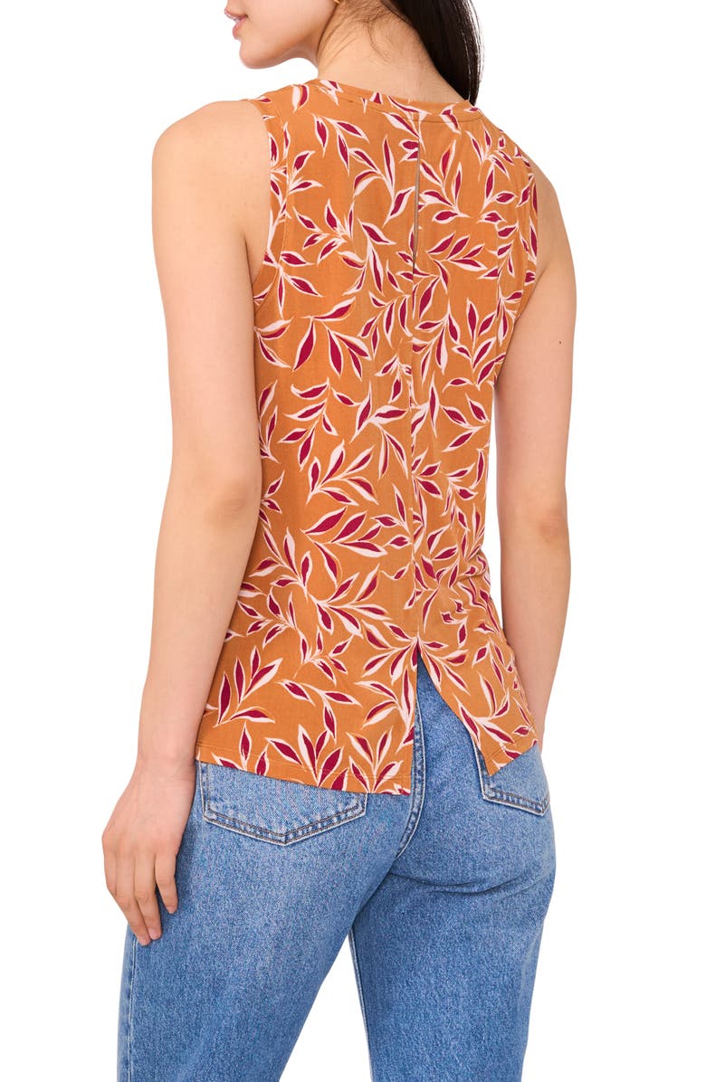 Vince Camuto Leaf Print Keyhole Back Tank, Alternate, color, Chili