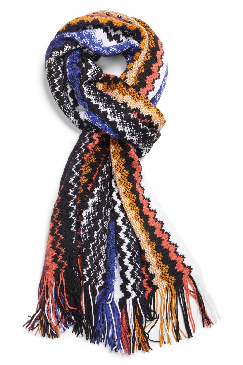 Zigzag Knit Scarf, Alternate, color, BLUE/ ORANGE