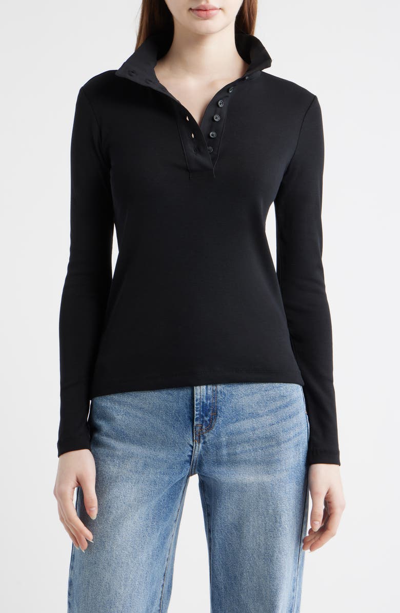Mavi Jeans Half Button Turtleneck Cotton Top, Main, color, Black