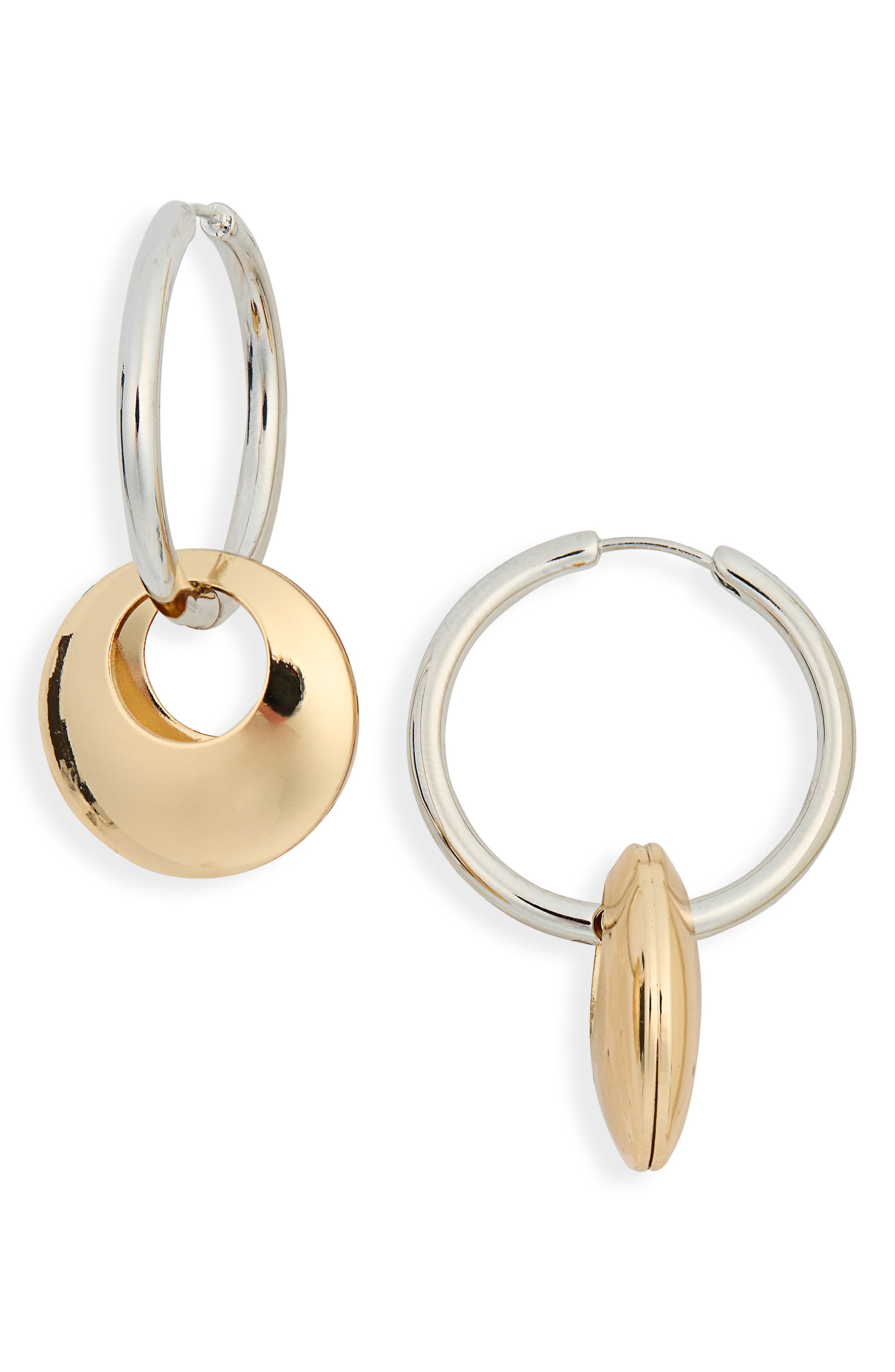 Tasha Two-tone Disc Drop Hoop Earrings In Gold-silver