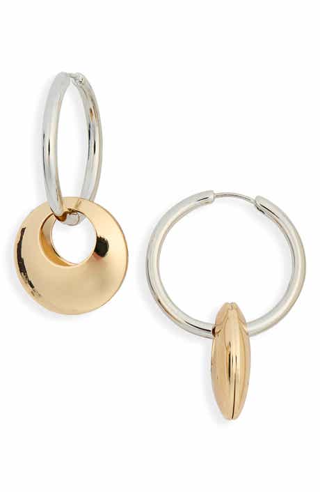 Two-Tone Disc Drop Hoop Earrings