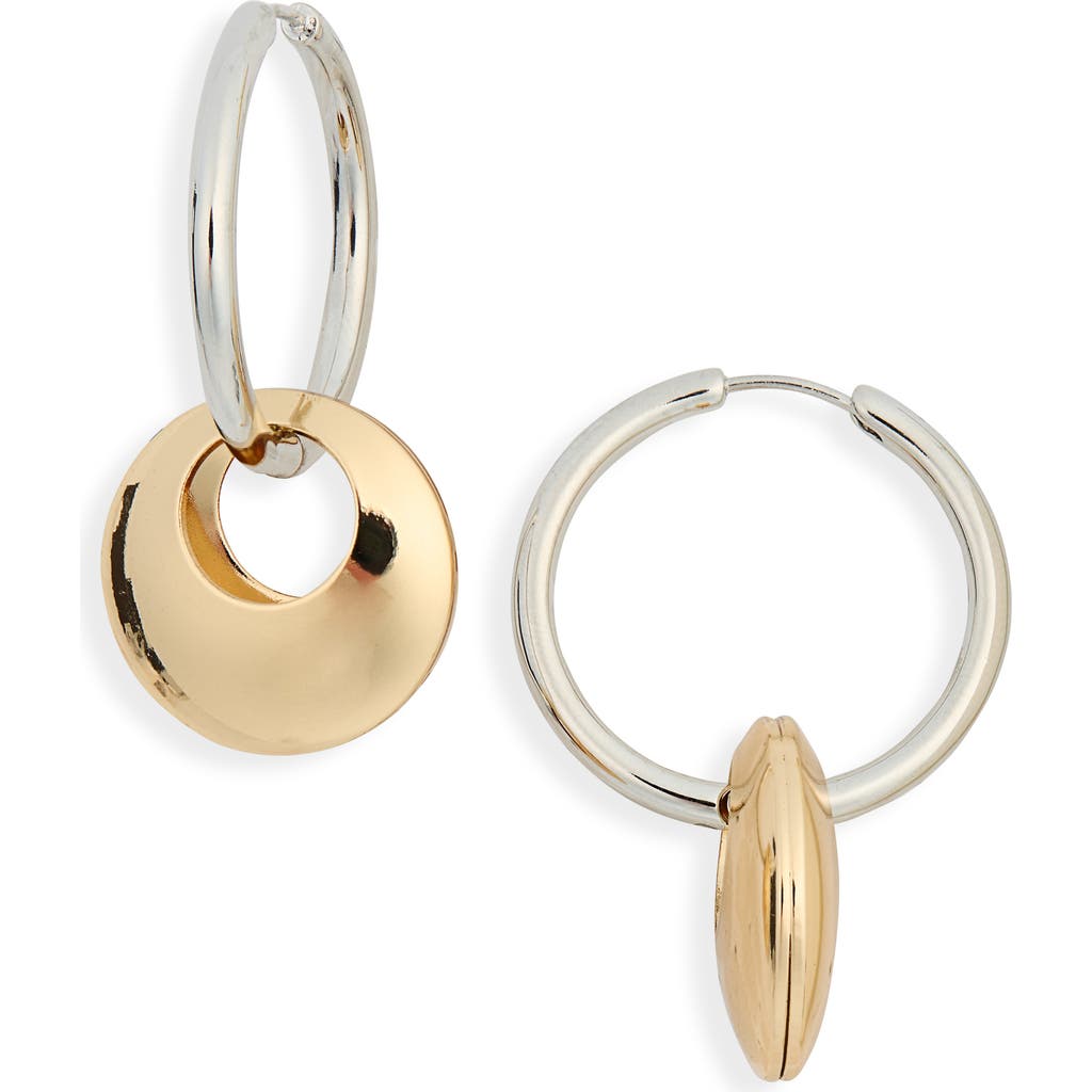 Tasha Two-tone Disc Drop Hoop Earrings In Gold-silver