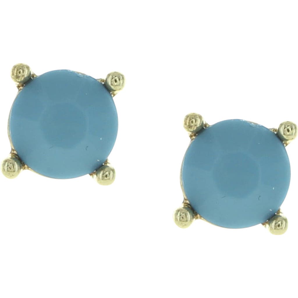 Olivia Welles Gold Plated Glamour Crystal Stud Earrings In Gold/blue