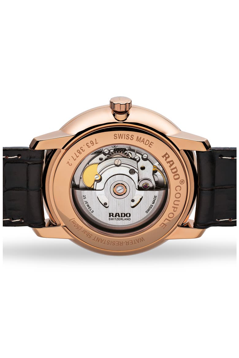 Coupole Classic Automatic Embossed Leather Strap Watch, 41mm, Alternate, color, BROWN/WHITE/ROSE GOLD