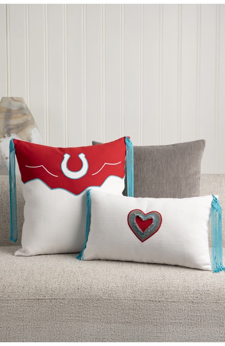 Elaine Smith Wild Heart Hand Appliqued & Embroidered Tassel Indoor & Outdoor Woven Accent Pillow, Alternate, color, Multi