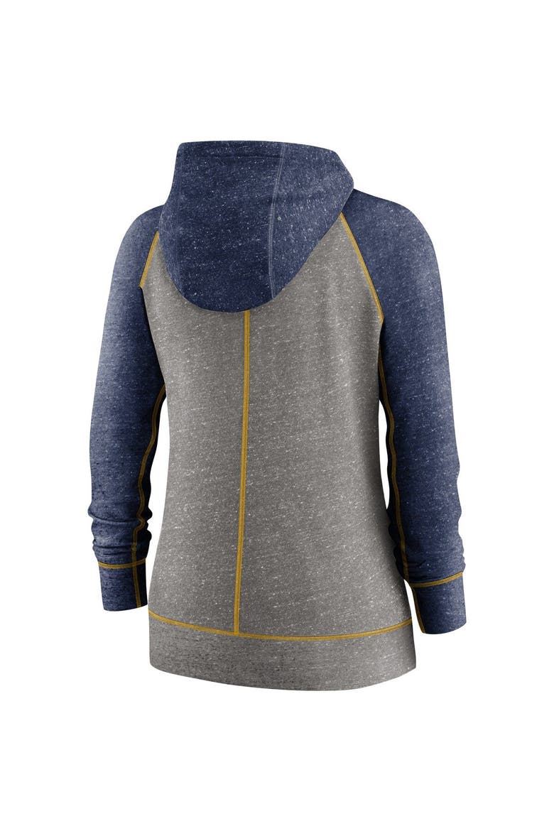 Women's Nike Heathered Charcoal/Heathered Navy Milwaukee Brewers Split Wordmark Gym Vintage Raglan Slub Full-Zip Hoodie, Alternate, color, Heather Charcoal