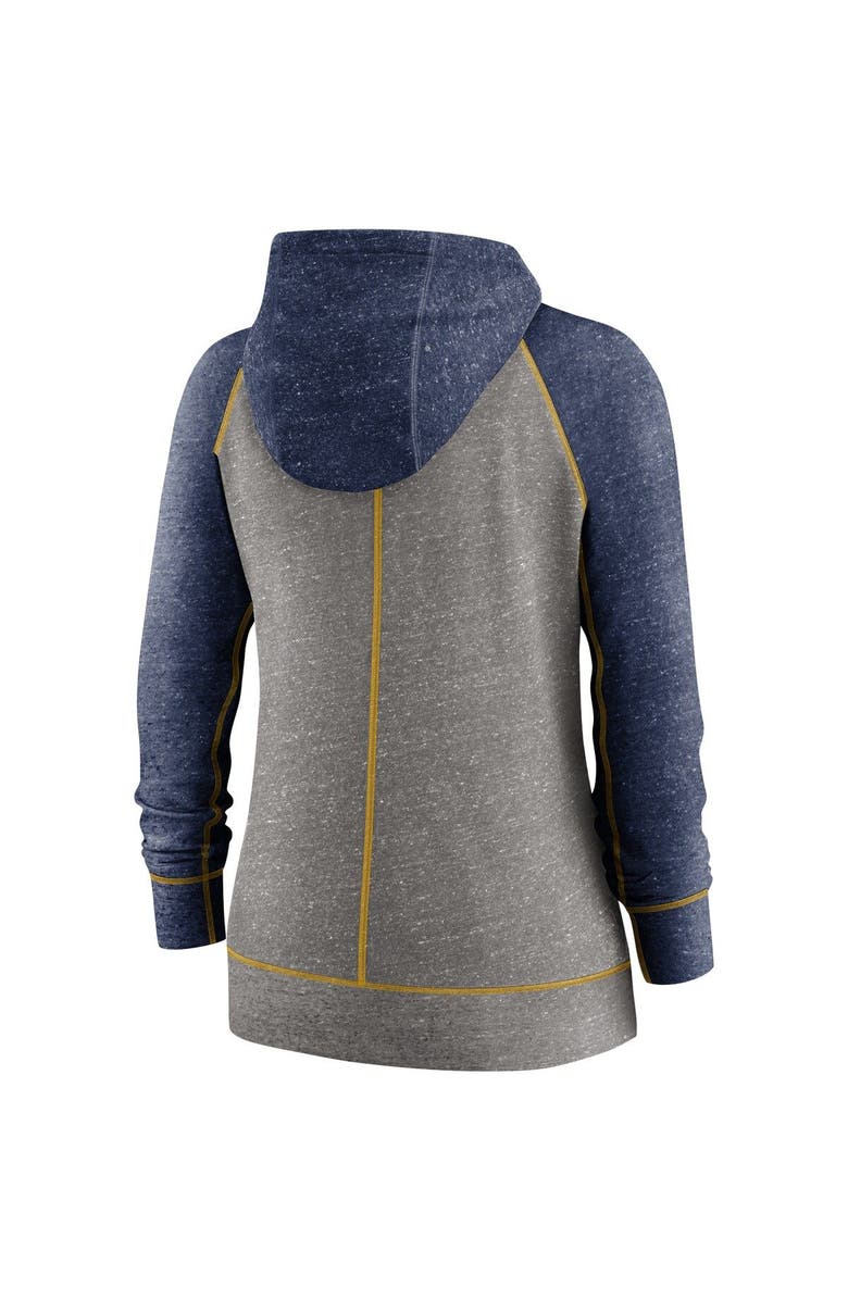 Nike Women's Nike Heathered Charcoal/Heathered Navy Milwaukee Brewers Split Wordmark Gym Vintage Raglan Slub Full-Zip Hoodie, Alternate, color, Heather Charcoal