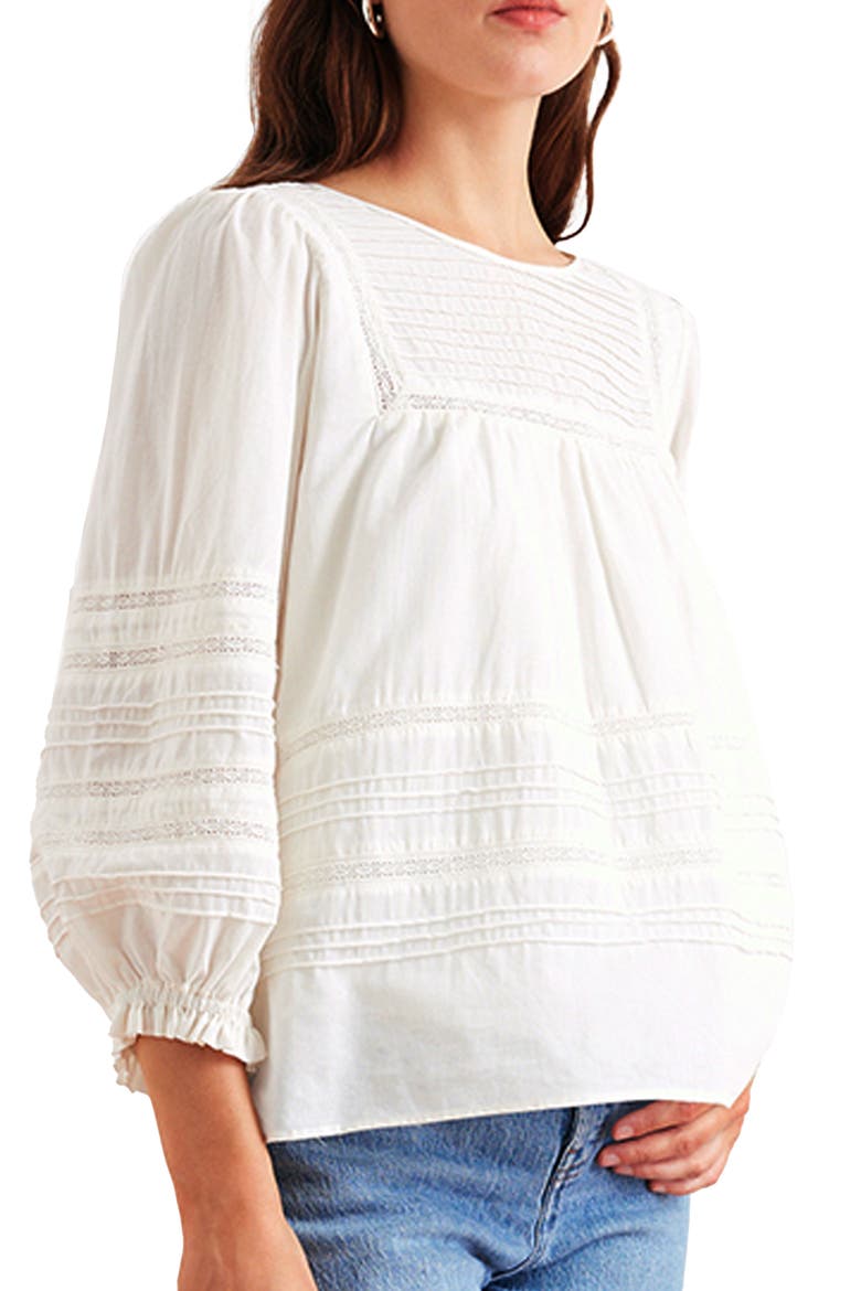 Dawn Lace Inset Cotton Blouse, Alternate, color, Off White
