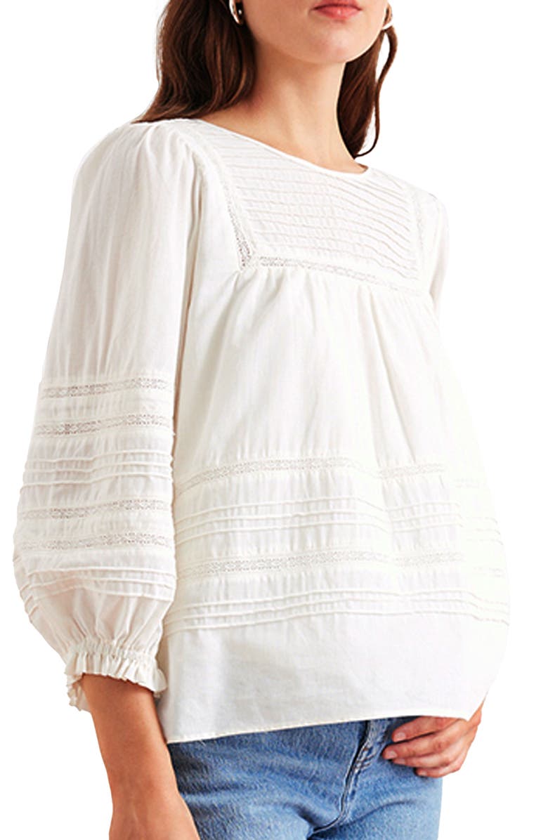 Paneros Clothing Dawn Lace Inset Cotton Blouse, Alternate, color, Off White