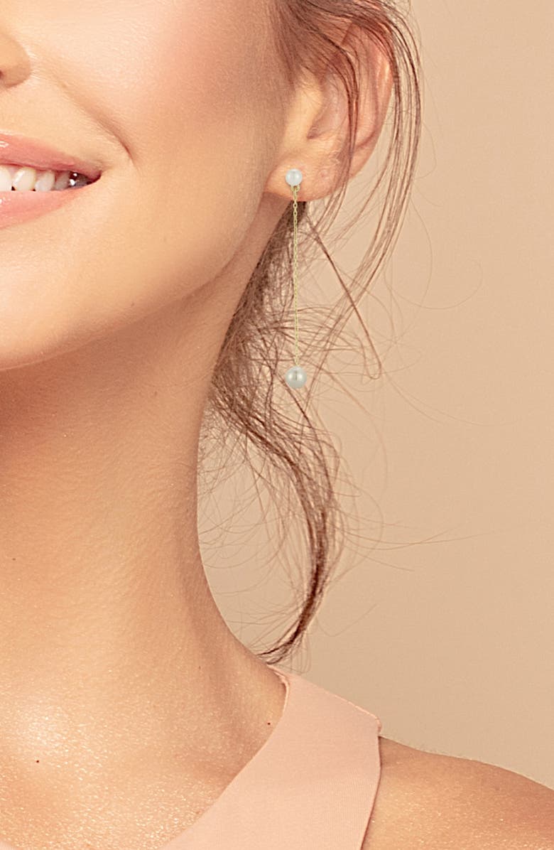 Ember Fine Jewelry 14K Yellow Gold Cultured Pearl Linear Drop Earrings, Alternate, color, Gold