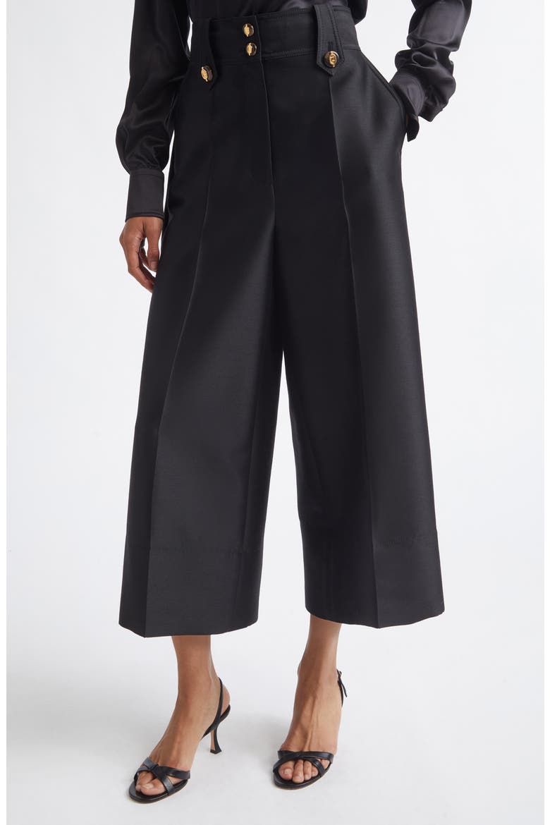 Valiant High Waist Wool & Silk Wide Leg Culottes, Main, color, BLACK