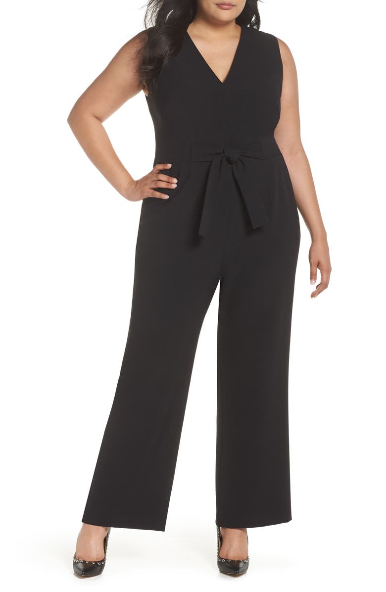 Vince Camuto Crepe Tie Front Wide Leg Jumpsuit, Main, color, 