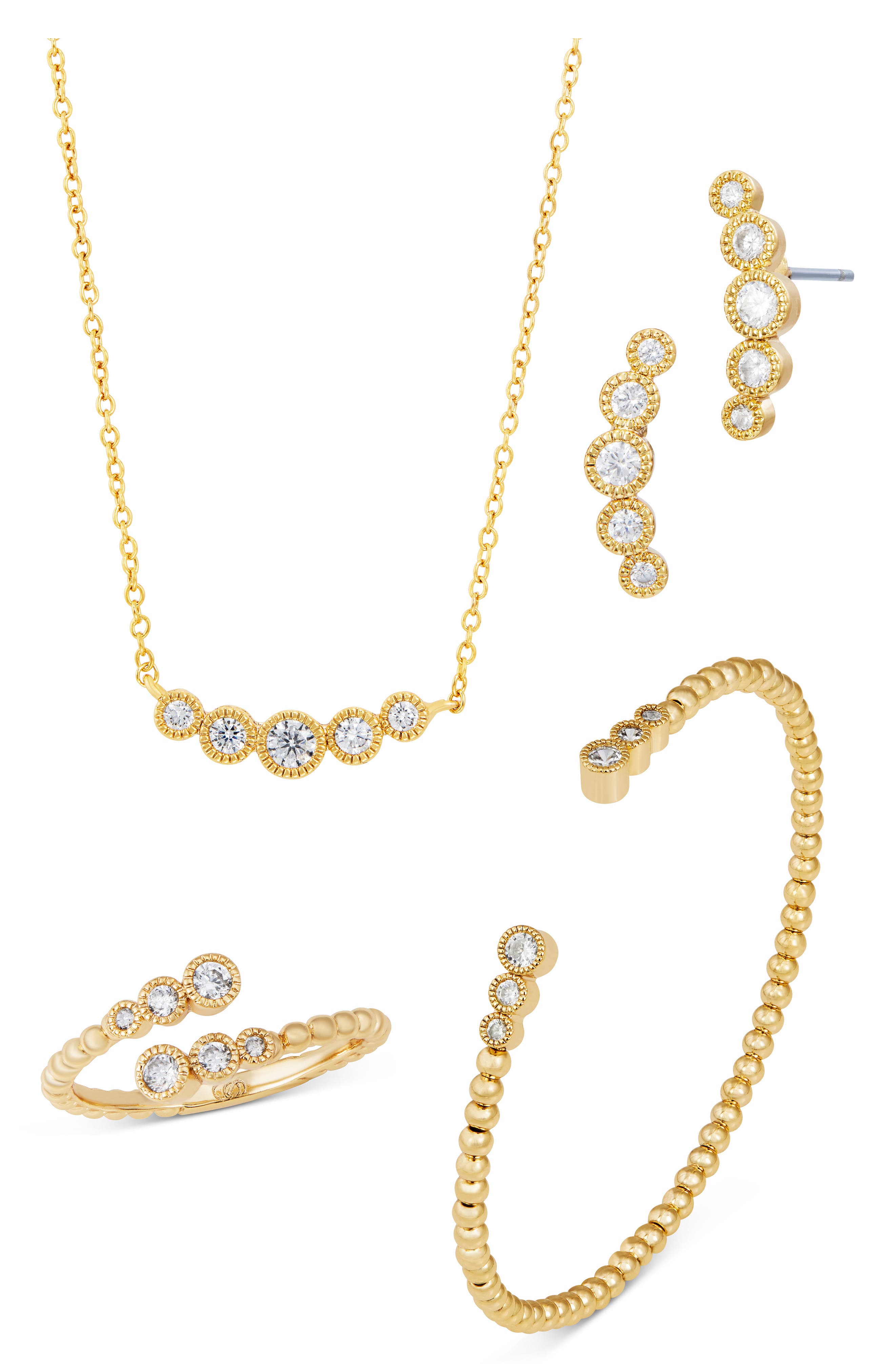 14k Gold Plated Cubic Zirconia 4-Piece Jewelry Set