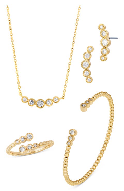 14k Gold Plated Cubic Zirconia 4-Piece Jewelry Set