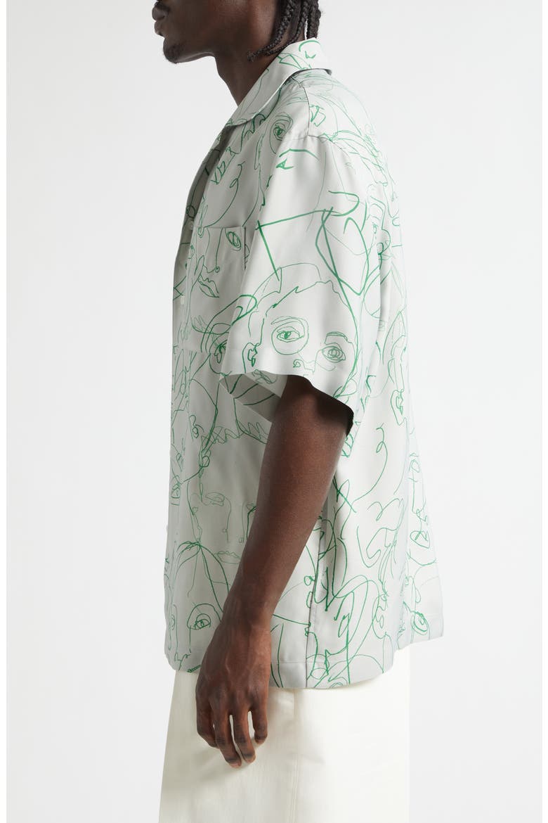 Doodle Print Twill Short Sleeve Button-Up Shirt, Alternate, color, 1382 PEARL GREY/ GRASS