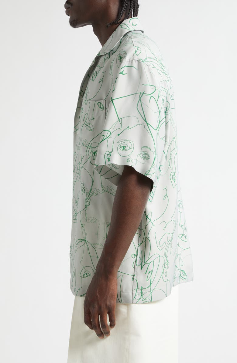 Bottega Veneta Doodle Print Twill Short Sleeve Button-Up Shirt, Alternate, color, 1382 Pearl Grey/ Grass