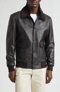Thom Sweeney Leather Bomber Jacket with Genuine Shearling Collar