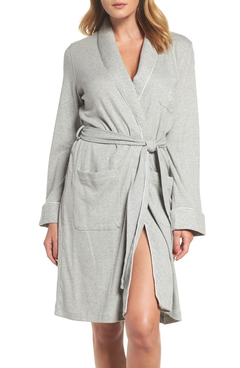 Lauren Ralph Lauren Quilted Collar Robe, Main, color, Grey Heather