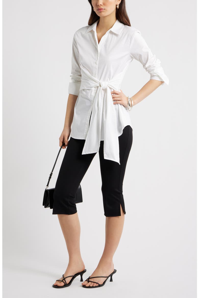 Waist Tie Cotton Poplin Button-Up Shirt, Alternate, color, WHITE