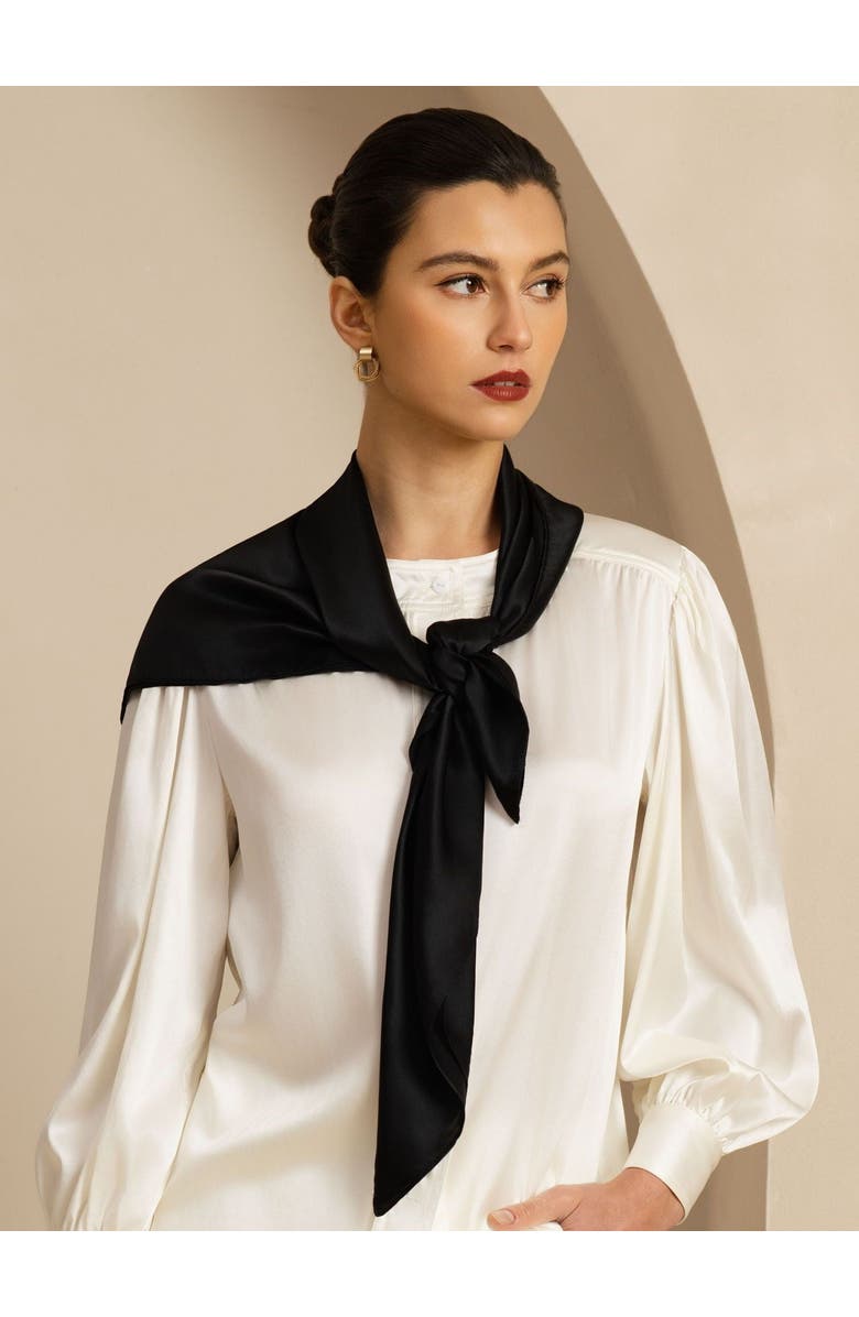 SILKSILKY Pure Silk Classic Elegant Square Scarf, Alternate, color, Black