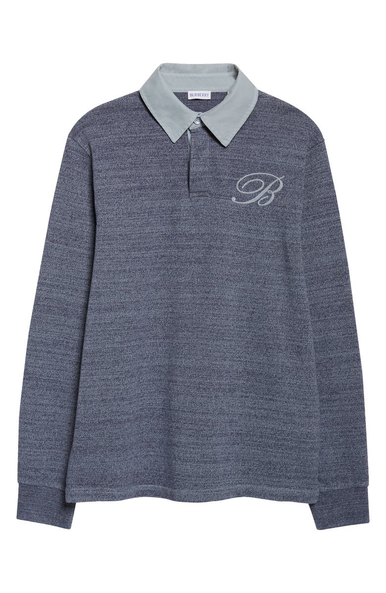 Burberry Ruby Relaxed Fit Long Sleeve Cotton Mouliné Jersey Rugby Polo, Main, color, Rivr Blu/ Clk Wht Ptn