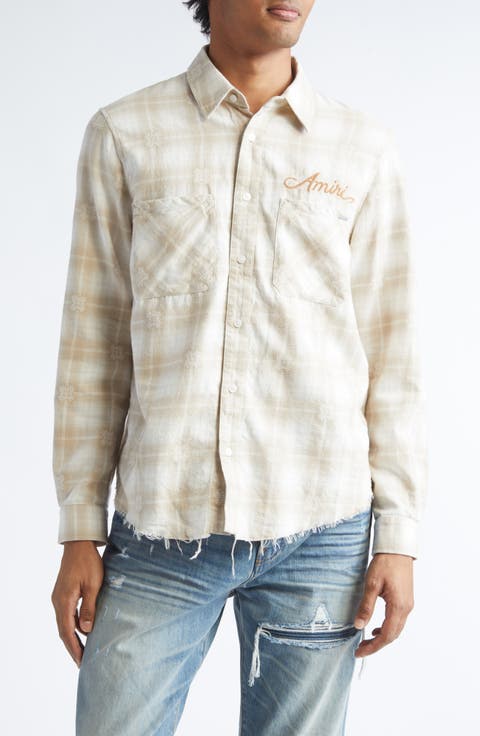 Bleach Bandana Patch Flannel Button-Up Shirt