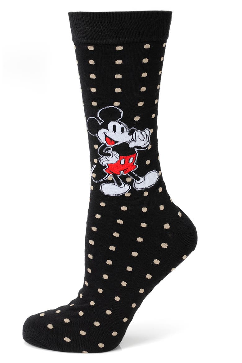 Mickey Dots Crew Socks & Lapel Pin Set, Alternate, color, BLACK MULTI