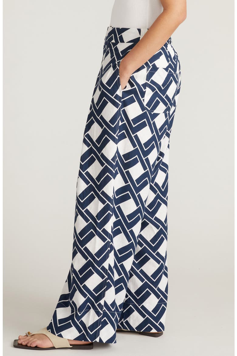 Marley Pleated Linen Blend Wide Leg Pants, Alternate, color, GEOMETRICA PRINT