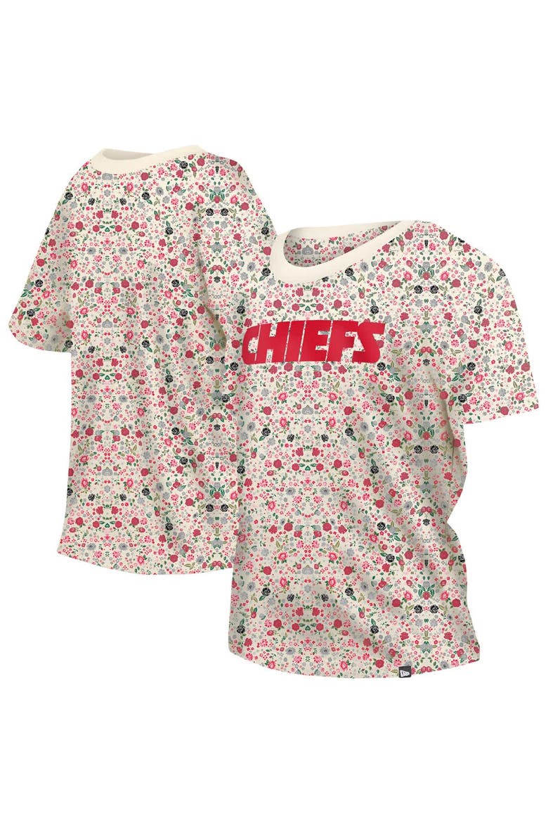 Women's New Era Cream Kansas City Chiefs Glam Game Floral T-Shirt, Main, color, Cream
