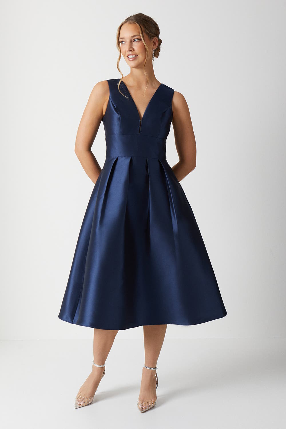 Coast Twill Midi Bridesmaid Dress in Navy 