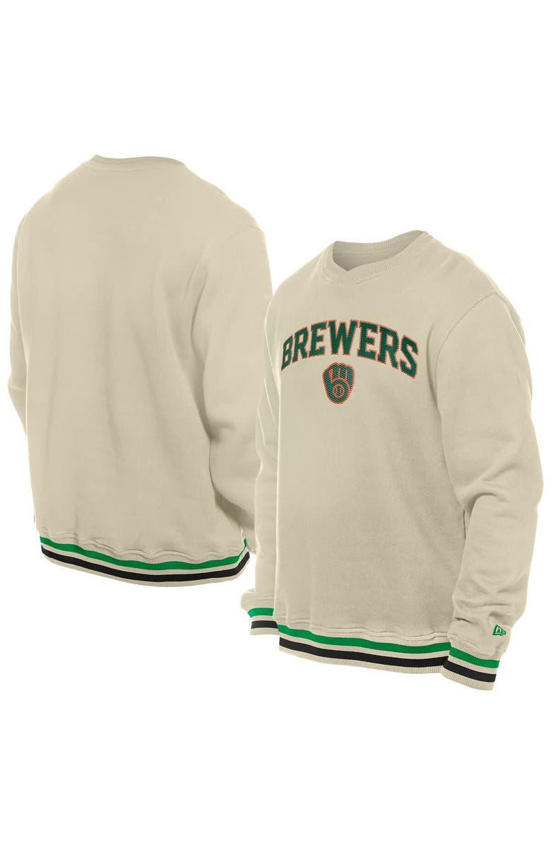 New Era Men's New Era  Cream Milwaukee Brewers St. Patrick's Day Twill Pullover Sweatshirt, Main, color, Cream