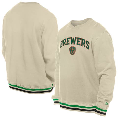 Men's New Era  Cream Milwaukee Brewers St. Patrick's Day Twill Pullover Sweatshirt