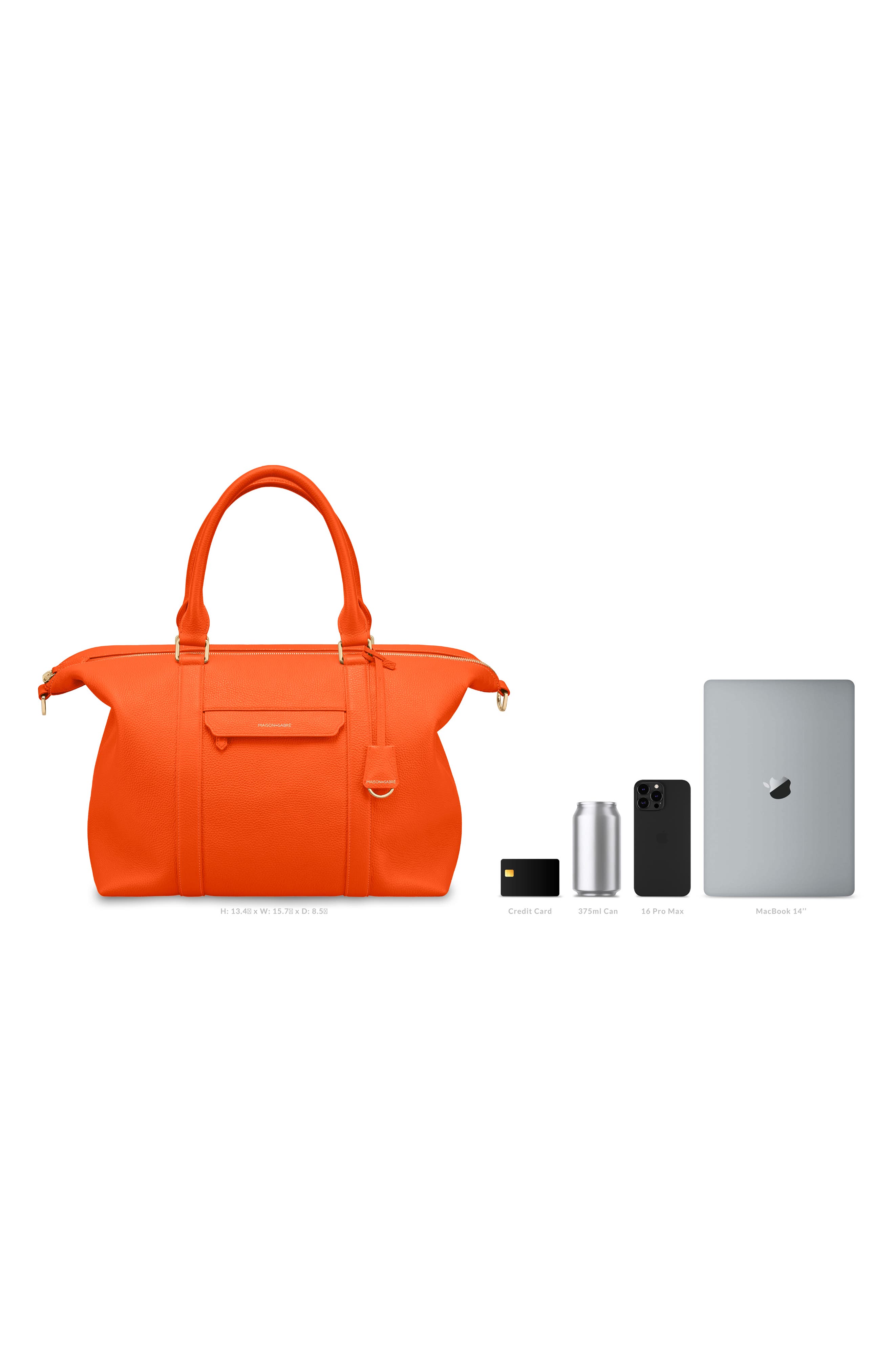 Large Leather Weekender Bag, Alternate, color, Manhattan Orange