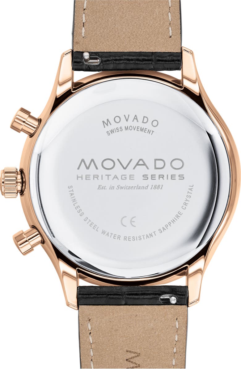 Movado Heritage Circa Chronograph Leather Strap Watch, 43mm, Alternate, color, 
