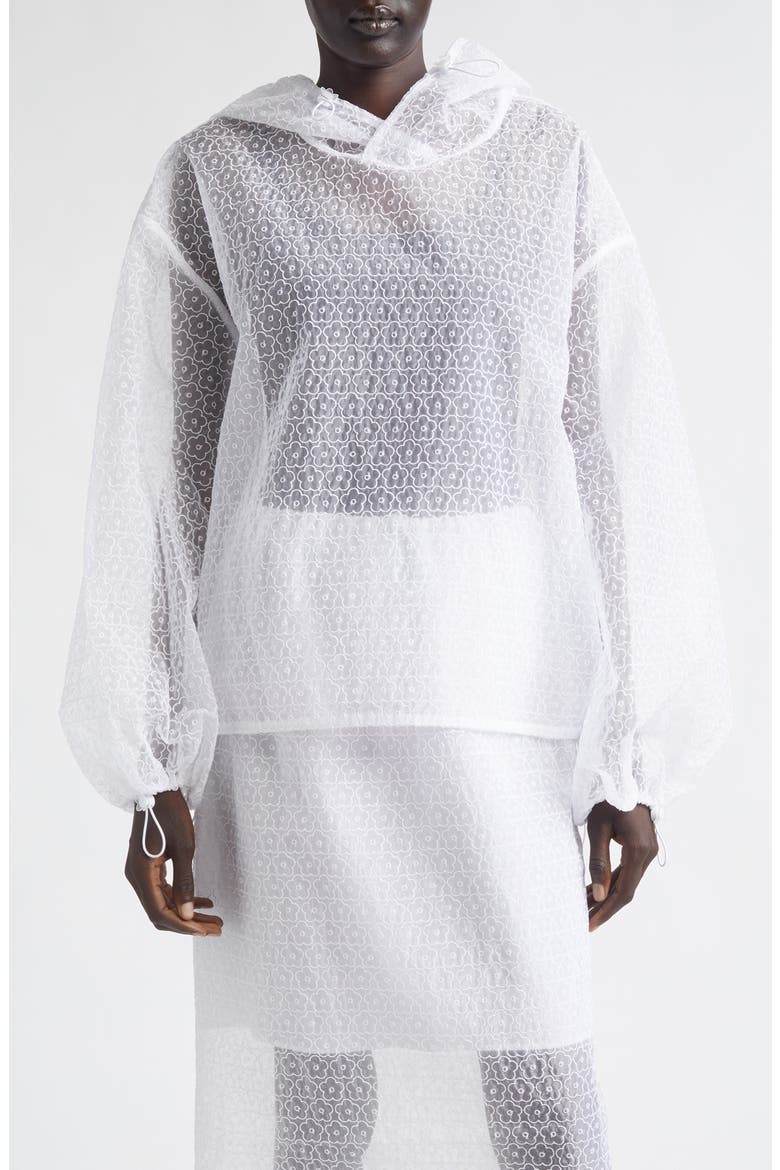 Shila Windflower Embroidered Sheer Organza Hoodie, Main, color, WHITE