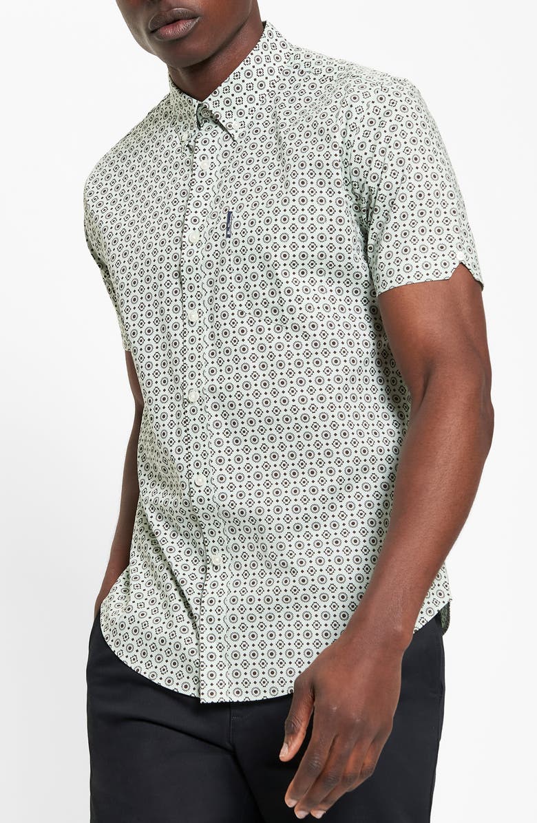 Ben Sherman Geo Print Short Sleeve Organic Cotton Button-Down Shirt, Main, color,