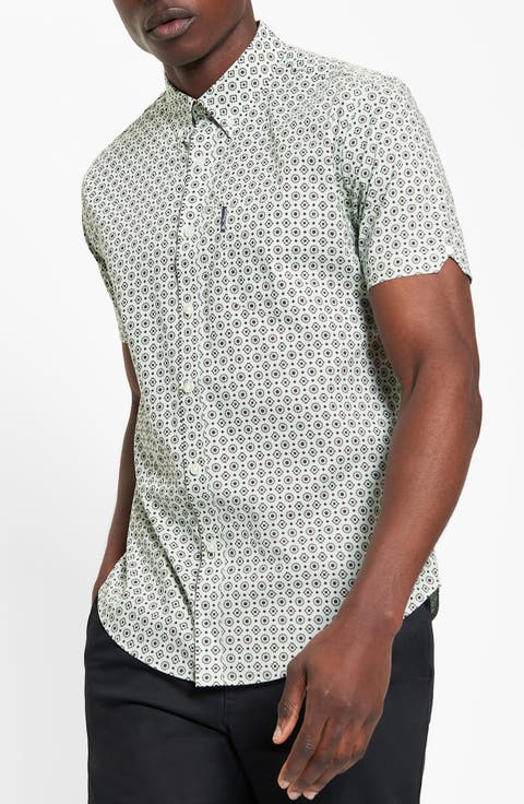 Geo Print Short Sleeve Organic Cotton Button-Down Shirt